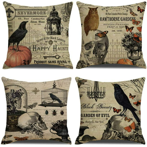 18" Halloween Owl Cushion Cover Cotton Linen Pillow Case Sofa Home Decor 